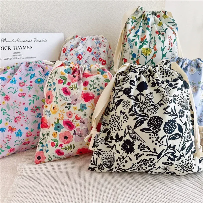 Organisateur Portable pour sous-vêtements chaussettes soutien-gorge coton sac de maquillage voyage sacs à cordon Ins fleur impression vêtements sacs à cosmétiques 2026