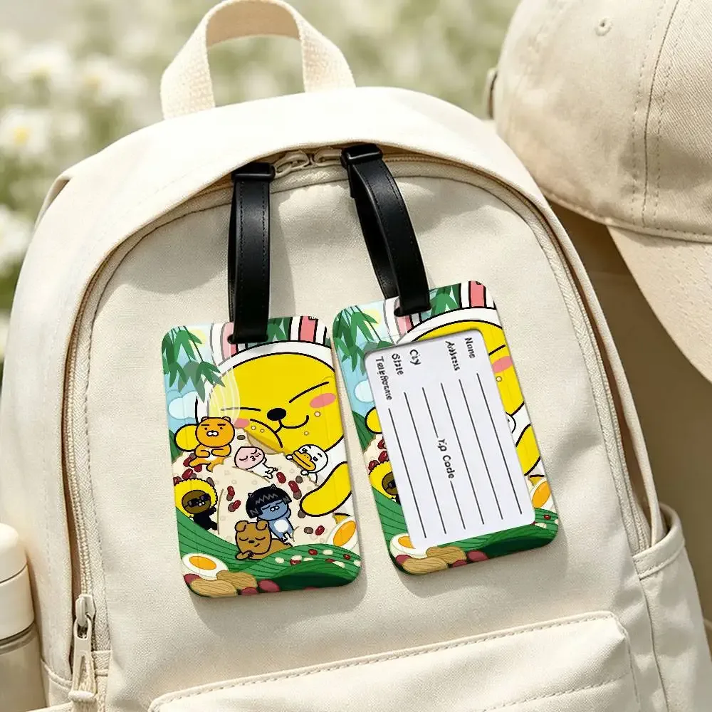 étiquette de bagage en pvc imperméable cartoon cute k-kakaos lovely friends avec carte d'informations, étiquette d'identification anti-perte pour sac à dos scolaire