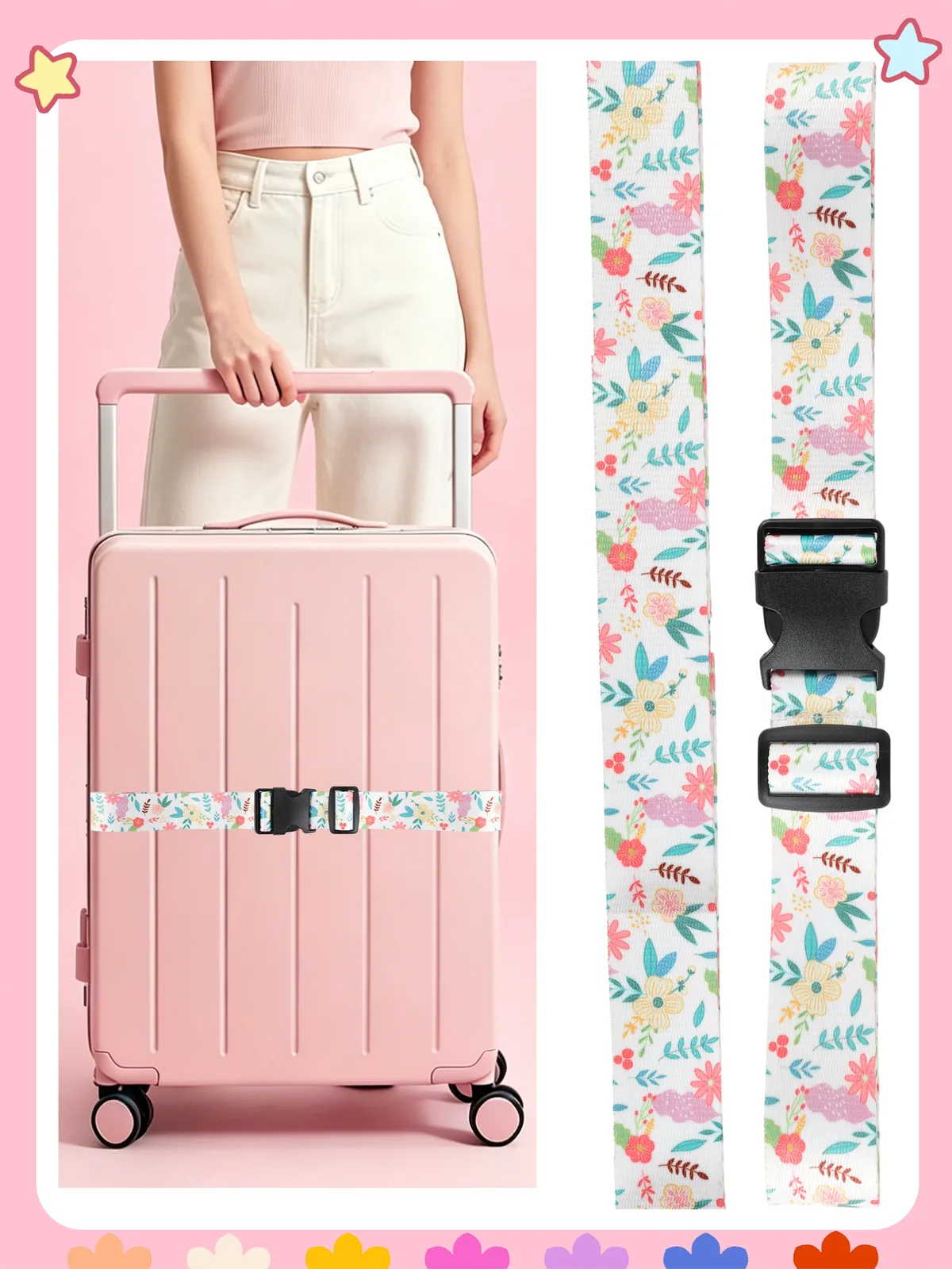 sangle de bagage décontractée et mignonne, imprimé fleurs et cœurs, multifonctionnelle, réglable, polyvalente, durable, pour les voyages d'affaires quotidiens
