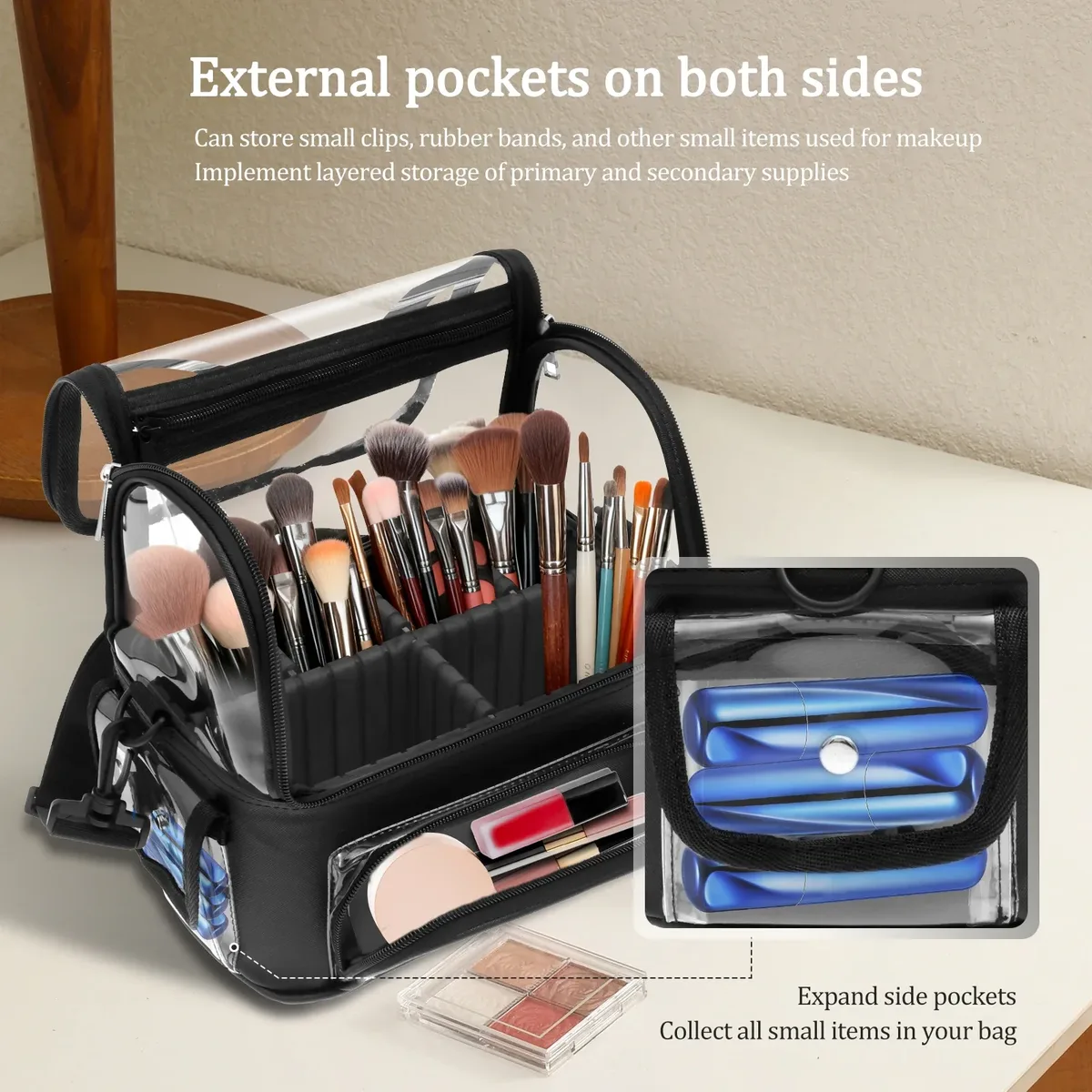 trousse de maquillage portable, étui de rangement pour cosmétiques, pvc transparent, porte-pinceaux de maquillage, sac de tri pour articles de toilette de voyage