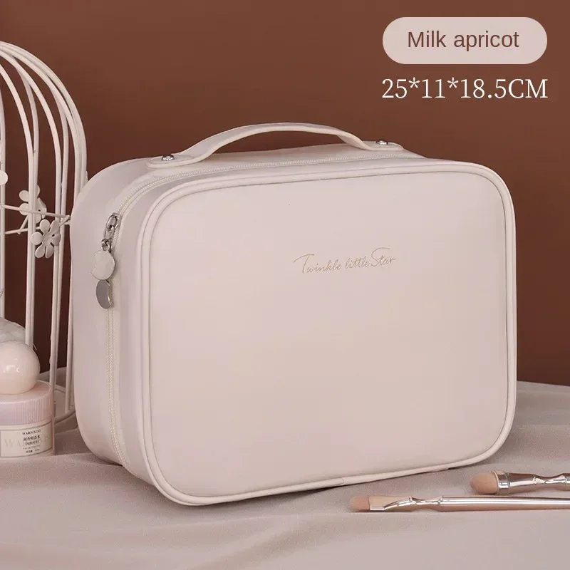 sac de maquillage portable pour femmes, trousse de beauté de voyage avec compartiment pour pinceaux, grande capacité, sac de rangement imperméable pour soins de la peau