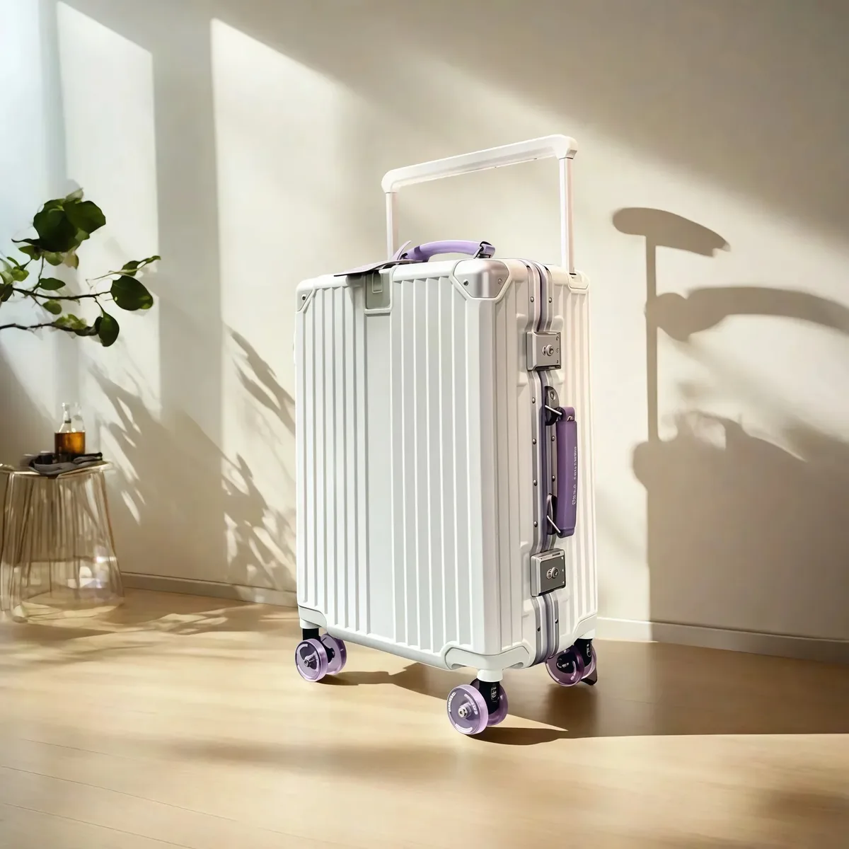valise de chariot d'équilibre de voyage à guidon large avec roues silencieuses colorées serrure tsa bagage roulant matériau pc de grande capacité