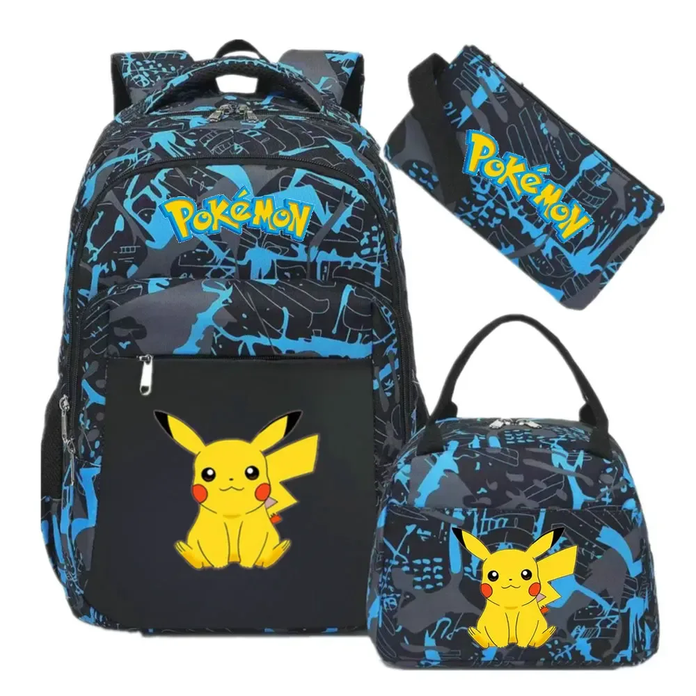 sac à dos camouflage pikachu tendance avec sac à déjeuner pour adolescents, sacs d'école pour étudiants, ensemble de voyage décontracté