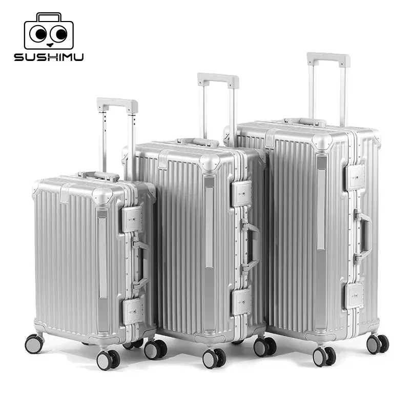 SUSHIMU-Valise de voyage pour hommes et femmes, bagage à main, cadre en aluminium PC, valise à roulettes, verrouillage par mot de passe TSA, 20, 24, 26