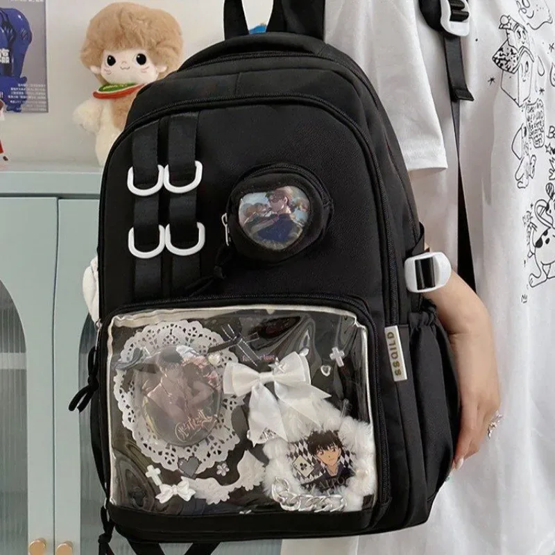 nouveau sac à dos transparent avec badge de bricolage, sac ulzzang ita y2k, cartable de grande capacité pour femmes, sac à dos à la mode et beau