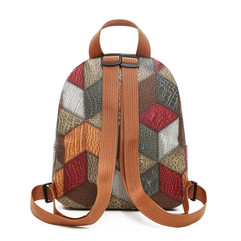 sac à dos patchwork de style vintage pour femmes, design multi-travures pour un usage quotidien, sac élégant, léger et décontracté, à la mode