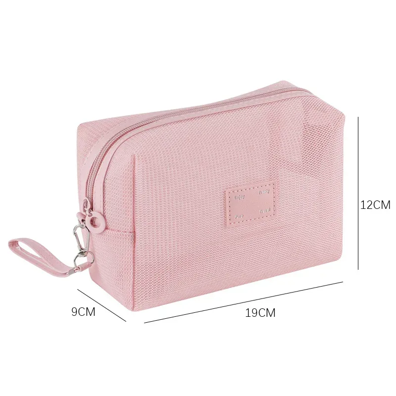 organisateur de toilette transparent de grande capacité, pochette de rangement cosmétique portable pour femmes, sac à maquillage respirant en maille