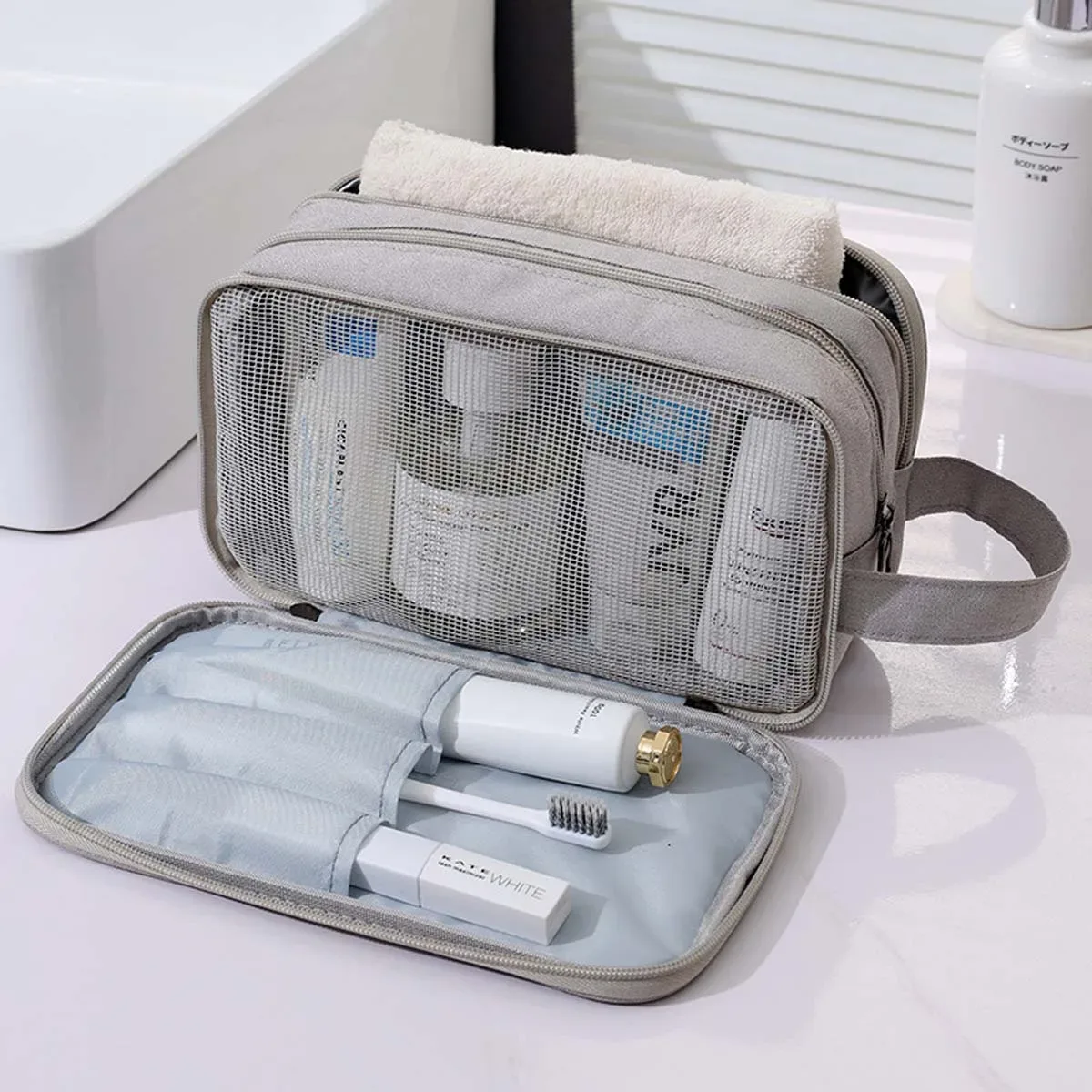 trousse de toilette simple pour voyage d'affaires pour hommes, sac de séparation sec et humide portable, sac de rangement de cosmétiques de voyage de grande capacité, vente en gros