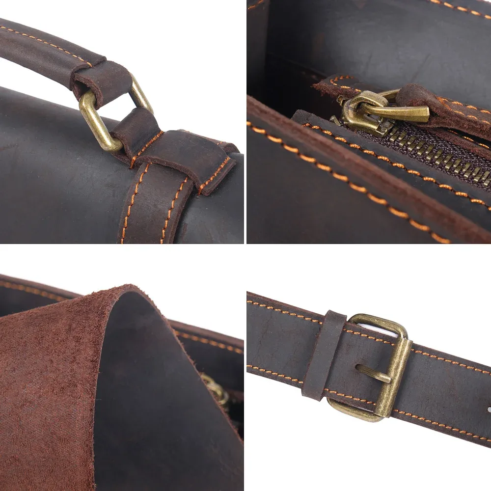 sac à dos vintage en cuir véritable pour hommes, mallette pour ordinateur portable de grande capacité, sac à main en cuir de vache crazy horse, sac à bandoulière, sacoche