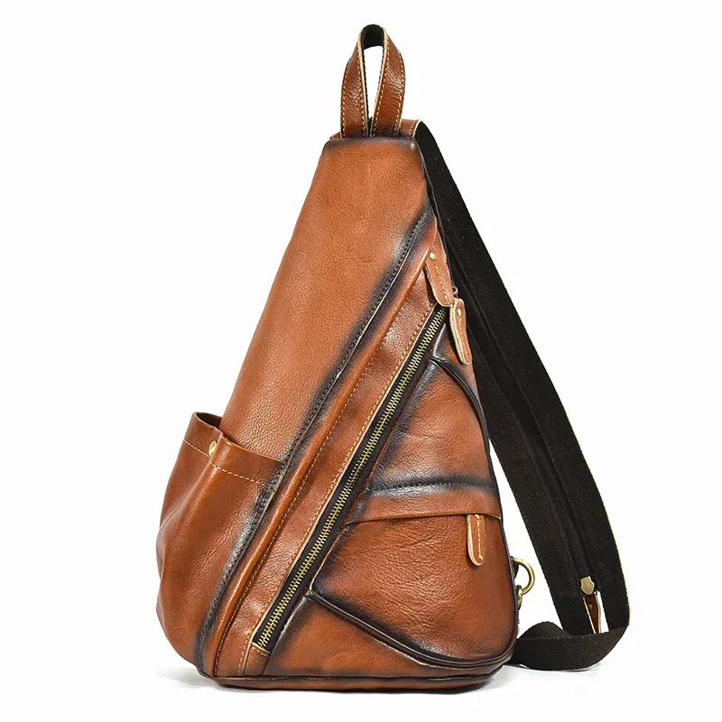 sac à dos de poitrine en cuir véritable pour motard, sacs d'équitation en plein air pour hommes, sacs à bandoulière pour hommes, cuir de vache, initié unique