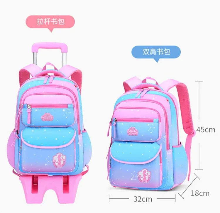 sac à dos d'école à roulettes pour fille, cartable étanche avec roulettes pour enfant