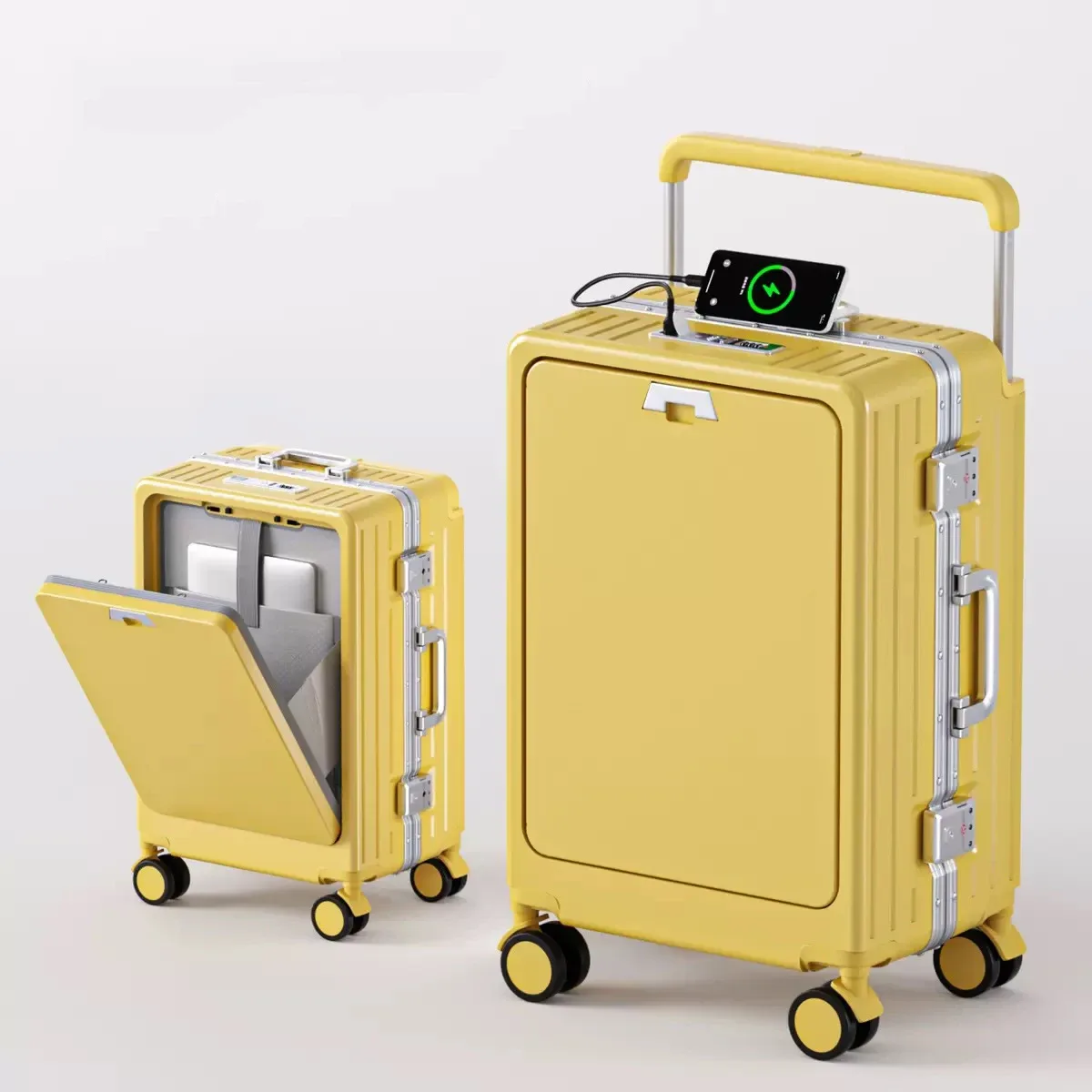 valise cabine à ouverture frontale avec roues pivotantes, port de charge, cadre en aluminium et poignée à code, idéale pour l'embarquement en avion