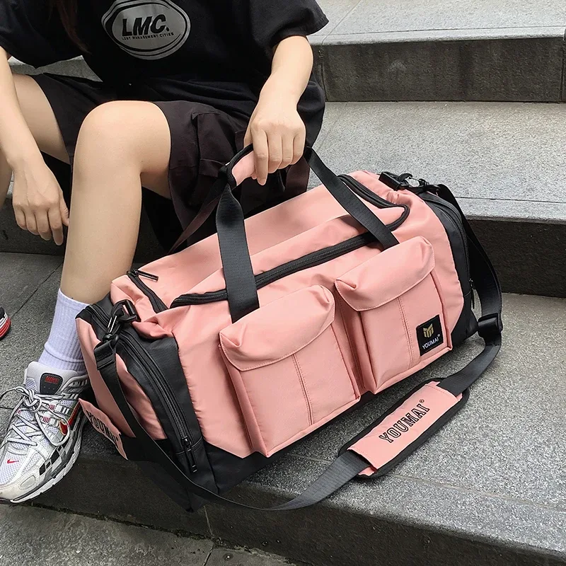 sac de voyage pour pantalons à poches multi-abattes de couleur contrastée, sacoche à bandoulière de grande capacité, sac de fitness pour hommes et femmes, sac de sport à la mode