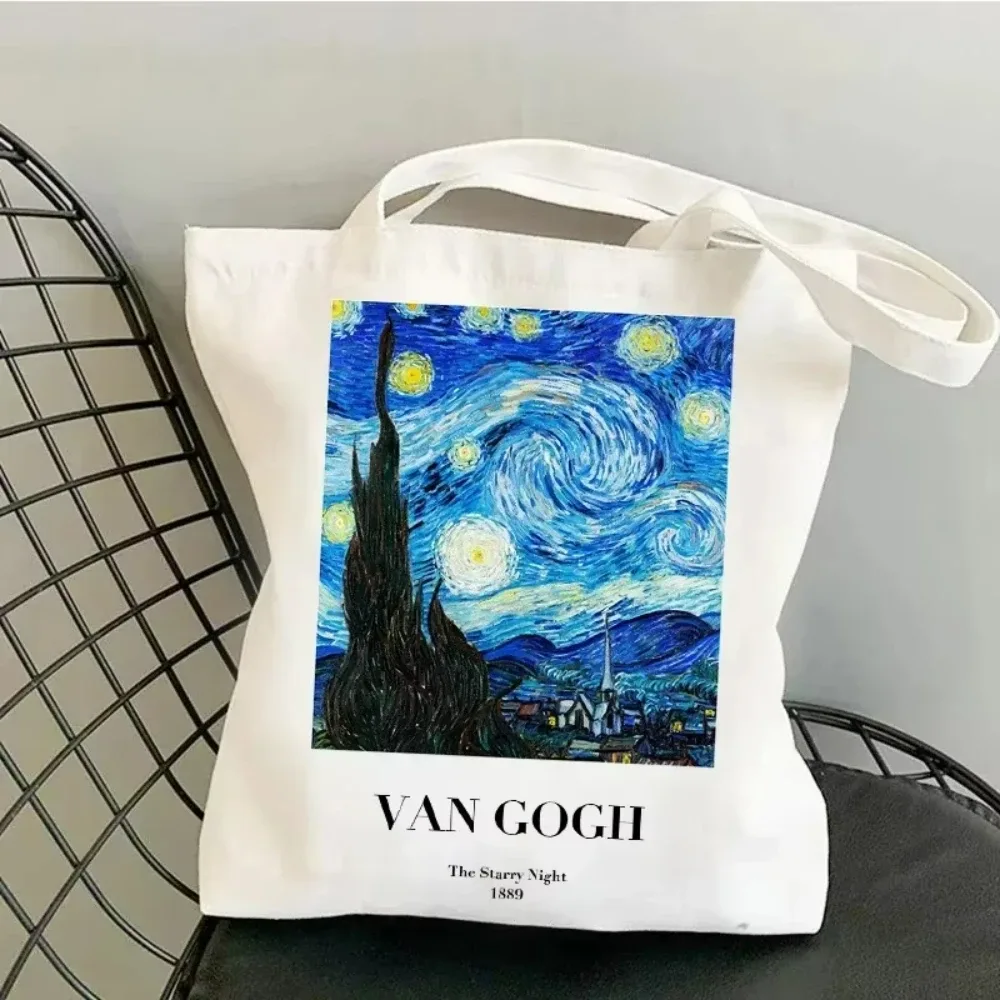 sac fourre-tout en toile inspiré de la peinture à l'huile d'artiste vincent van gogh, pour le shopping, le travail, l'école ou les voyages, sac à bandoulière écologique