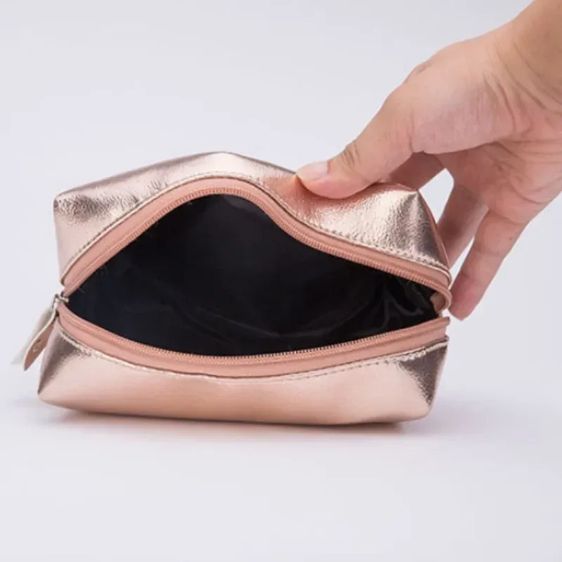 Portefeuille doré à paillettes brillantes simples, sac à main cosmétique, trousse de maquillage, articles de toilette portables pour femmes, sac de rangement de soins de la peau, pochette de rangement