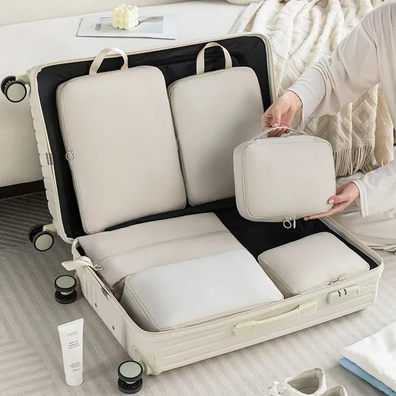 6 cubes de compression de voyage, sacs de rangement pour vêtements, sacs de rangement portables pour valise, sacs extensibles pour économiser de l'espace