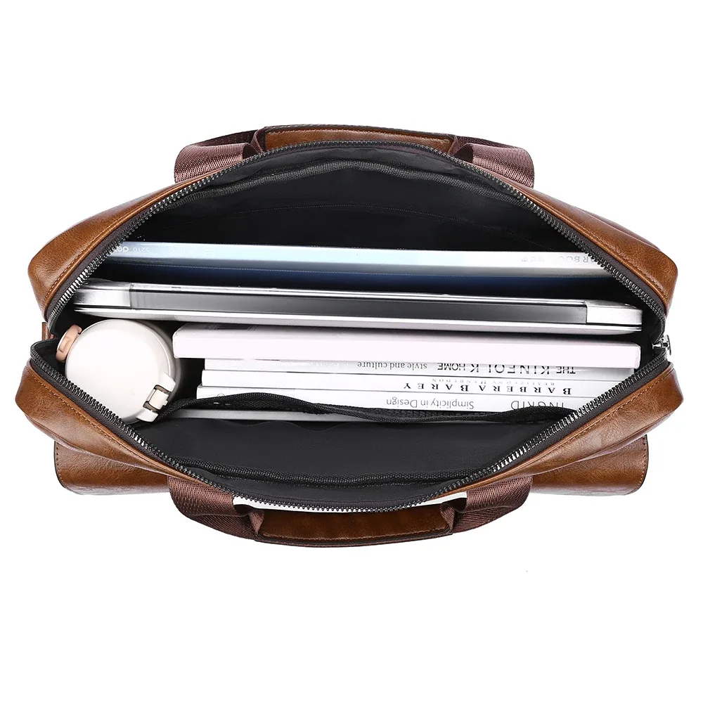 porte-documents d'affaires pour hommes, grande capacité, sac pour ordinateur portable en cuir pu, fourre-tout à bandoulière à la mode pour le travail et le bureau