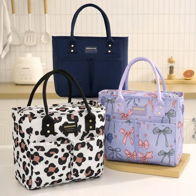 Sac de boîte à déjeuner isolé étanche, fourre-tout multi-poches, sac de rangement des aliments imprimé léopard/arc pour le travail et l'école