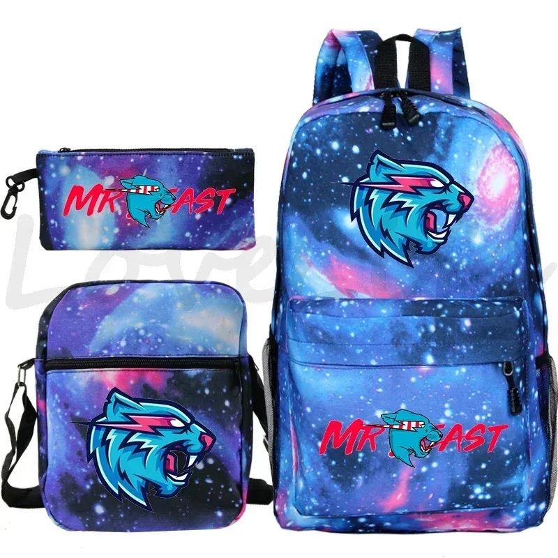 sac à dos d'école mr beast lightning cat pour garçons et filles, sacs d'école 3 pièces/ensemble, sac de voyage, sac à dos imprimé mr beast, mochila pour enfants, cadeau
