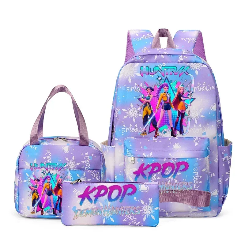 sac à dos kpop demon hunter avec imprimé neige, cartable pour adolescents avec sac à bandoulière pour usage quotidien, sacs de voyage décontractés pour filles, 3 pièces