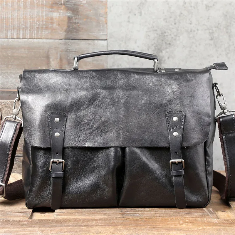 porte-documents en cuir véritable pour hommes, sac à main en peau de cercle naturelle, sacs de messager noirs pour ordinateur portable, affaires de luxe, haute qualité, mode