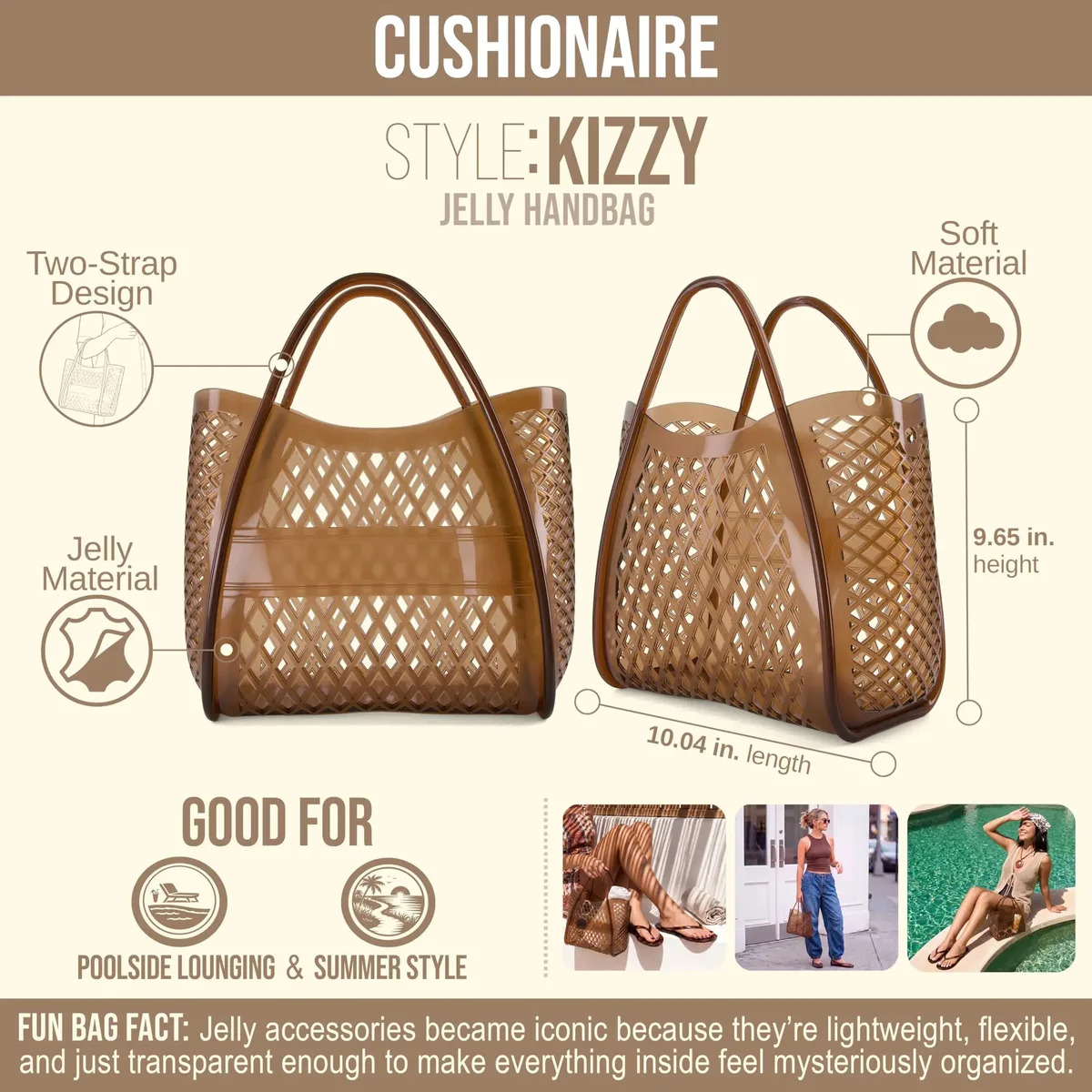 sacs fourre-tout kizzy clear jelly pour femmes, sac de plage léger et imperméable avec dessus ouvert et découpe en treillis