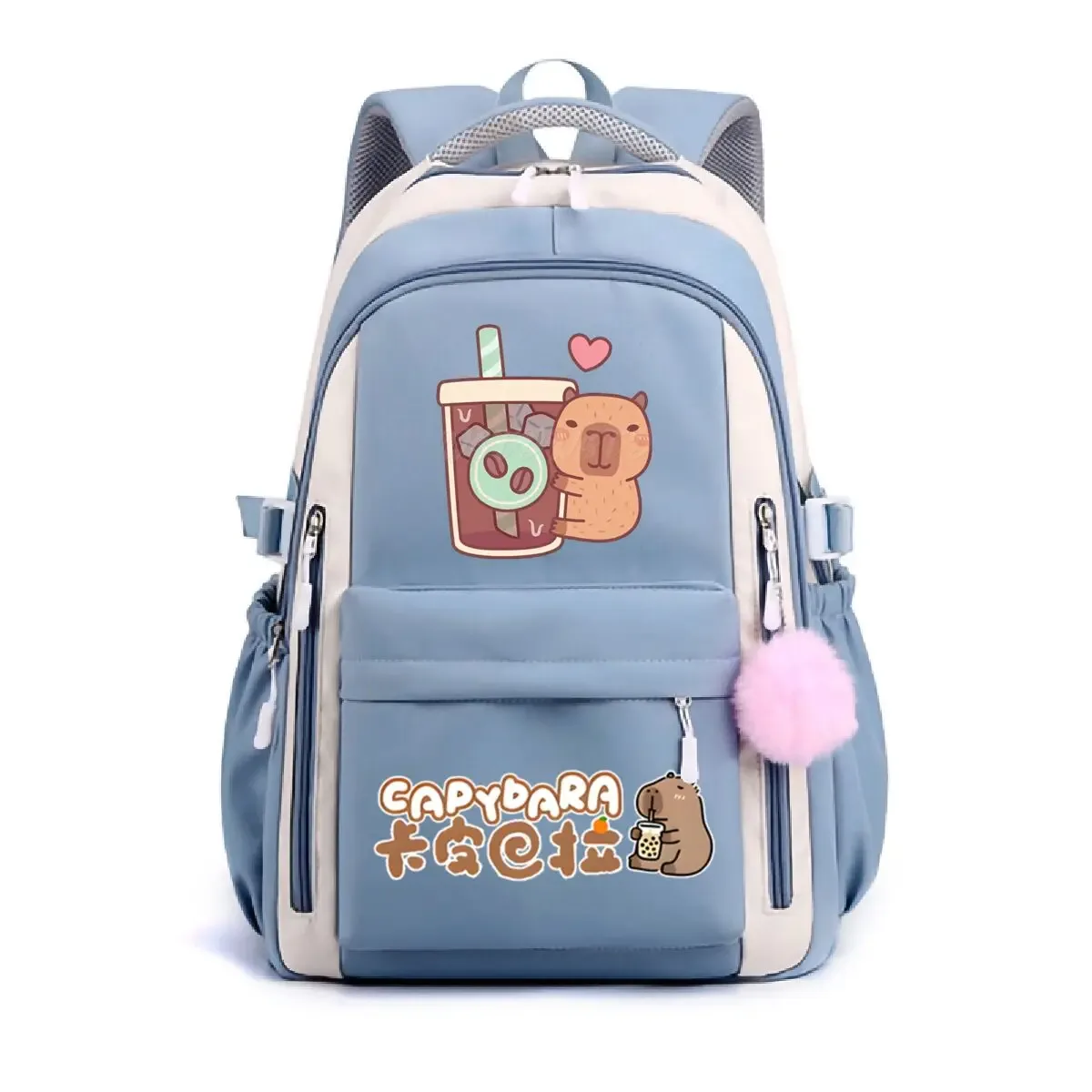 sac à dos d'école pour filles mignon capybara & bubble tea imprimé cartables femmes filles sacs d'école décontractés sac à dos de voyage à la mode