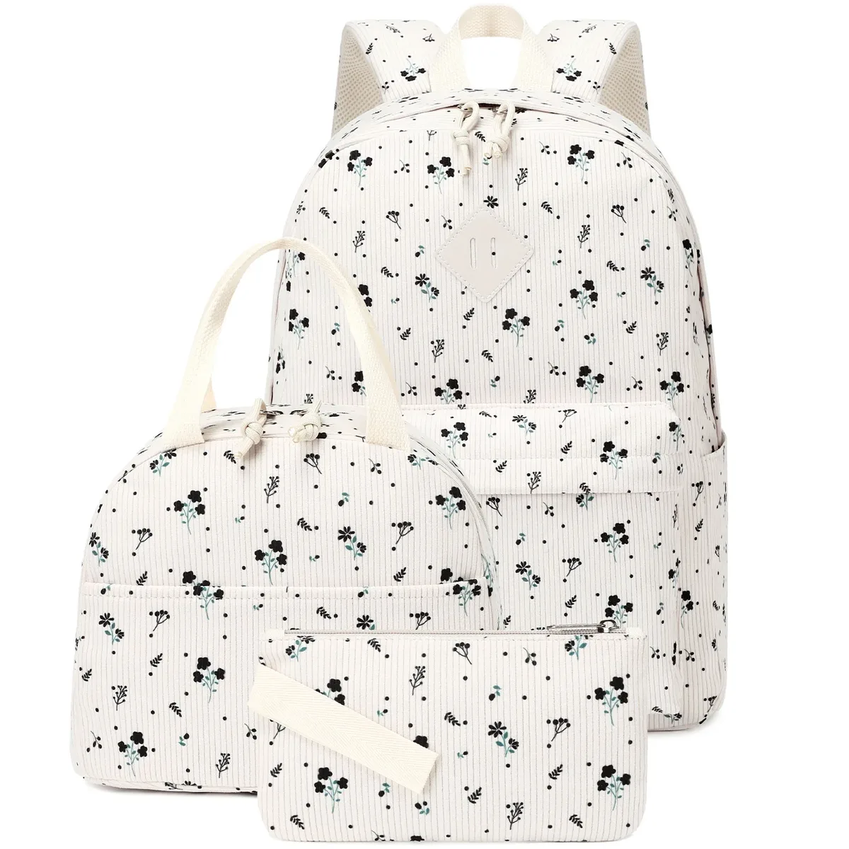 nouvel ensemble de sacs à dos 3 pièces en velours côtelé de haute qualité 2026 pour filles, légers, à imprimé floral, pour écolières du primaire