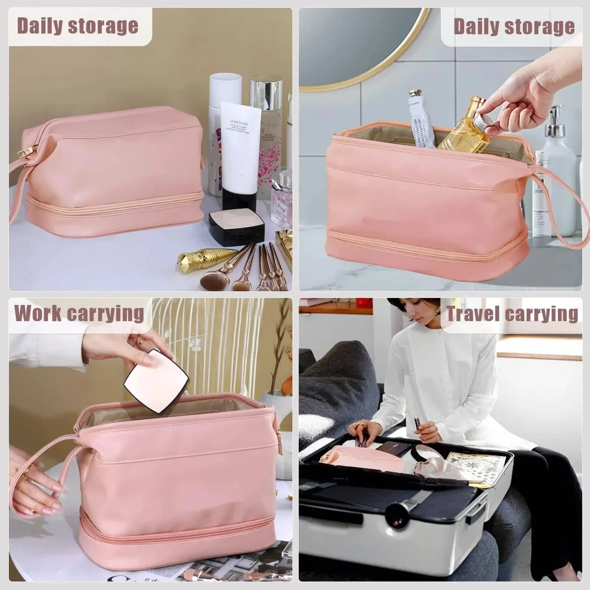 nouvelle trousse de maquillage imperméable en pu de grande capacité, sac de rangement portable pour cosmétiques pour femmes, trousse de toilette, sac à cosmétiques
