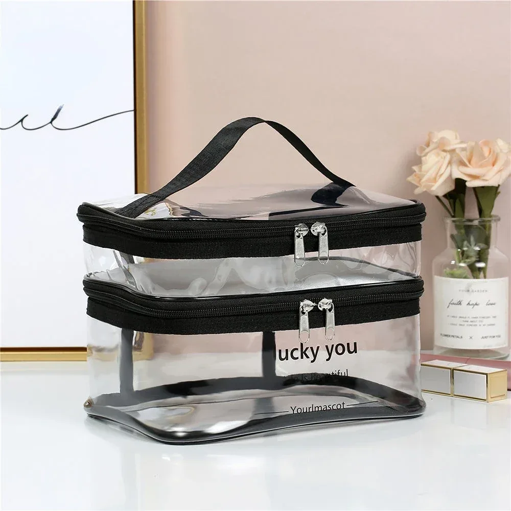sac à cosmétiques de bain en pvc transparent imperméable pour femmes, trousse de maquillage de voyage avec fermeture éclair, organisateur de lavage de beauté, kit de rangement de toilette