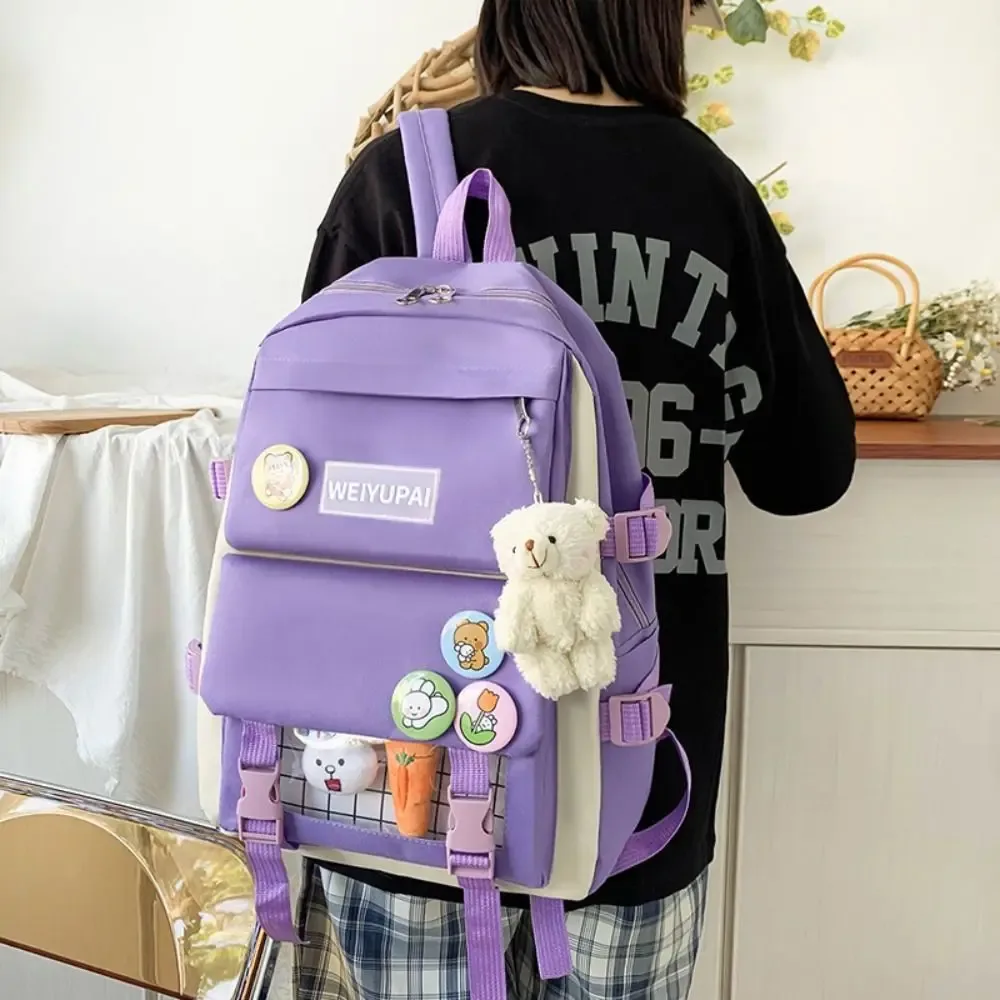 sacs décontractés en nylon de grande capacité, sac à dos à bandoulière avec badge de trajet simple, un ensemble de quatre cartables, sac d'école de style coréen pour enfants