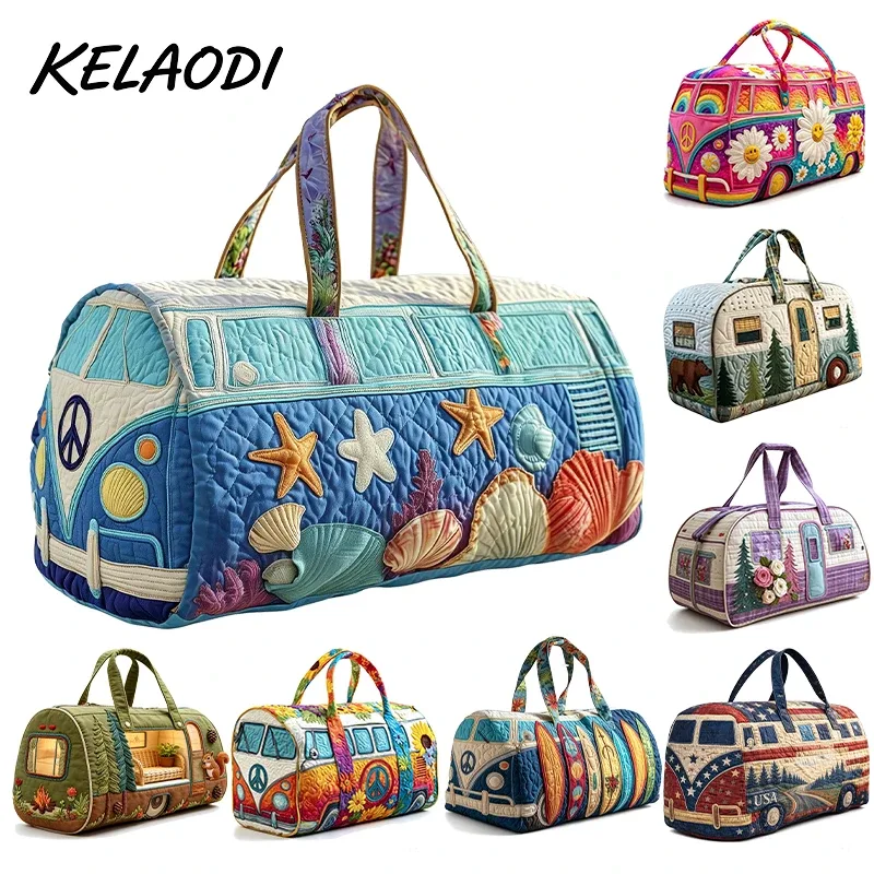 sac de voyage matelassé à bretelles réglables, en forme de voiture de camping, grande capacité, imprimé, pour la gym, le camping, la plage et les activités de plein air