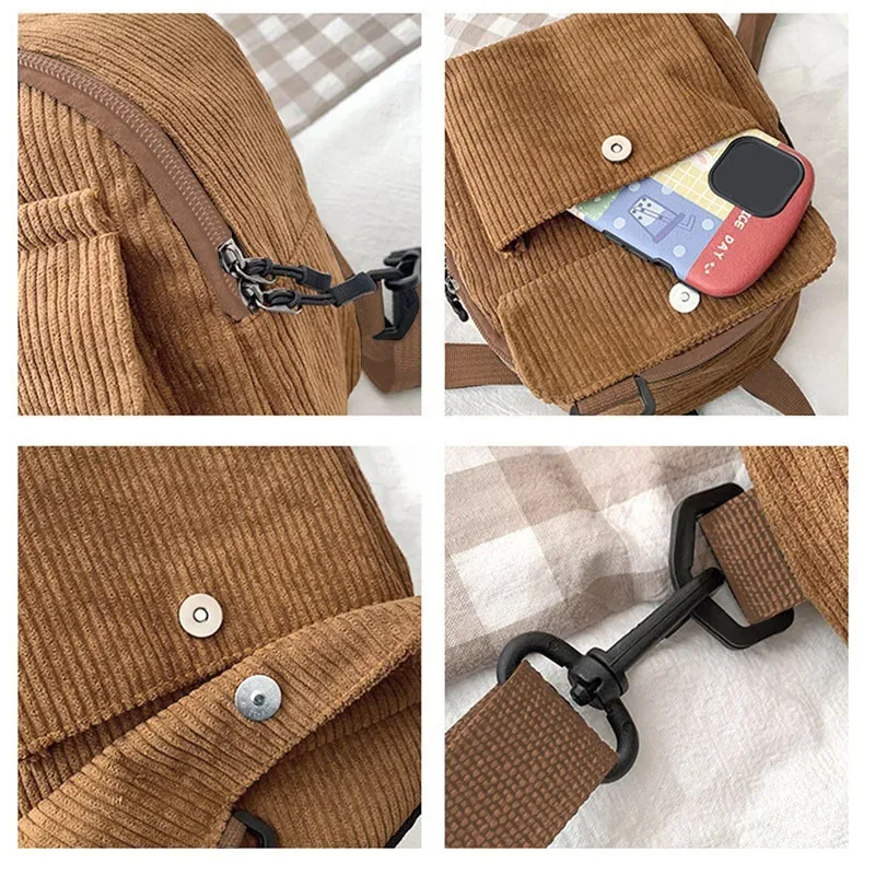 mini sac à dos en velours côtelé pour femme, cartable pour femme, monochrome, grande capacité, durable, simple, décontracté, voyage, document, mode