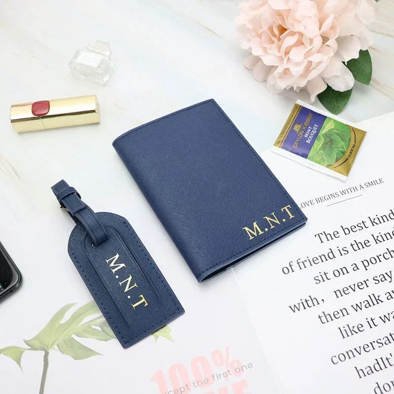 étiquette de bagage de voyage en cuir véritable, avec nom personnalisé gratuit, pour costume d'avion, saffiano, cadeau