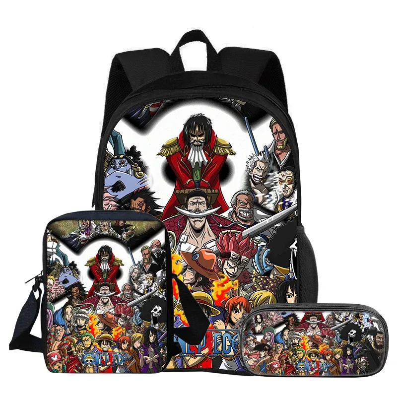 one piece monkey d. luffy – ensemble de 3 sacs à dos pour étudiants, sac à bandoulière d'école, sacs à crayons, sac à dos de voyage, cadeau d'anniversaire pour enfants