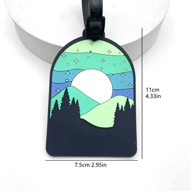 étiquette de bagage en pvc avec paysage de montagne et de nature, pour valise, sac de voyage et sac à dos, accessoire de voyage
