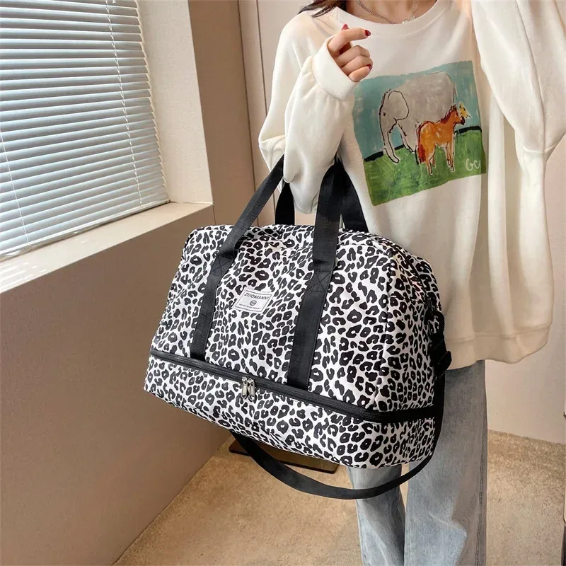 sac de voyage imprimé léopard zèbre pour femme, imperméable, grande taille, bagage, fitness, séparation du support sec, sac de sport, sac de week-end
