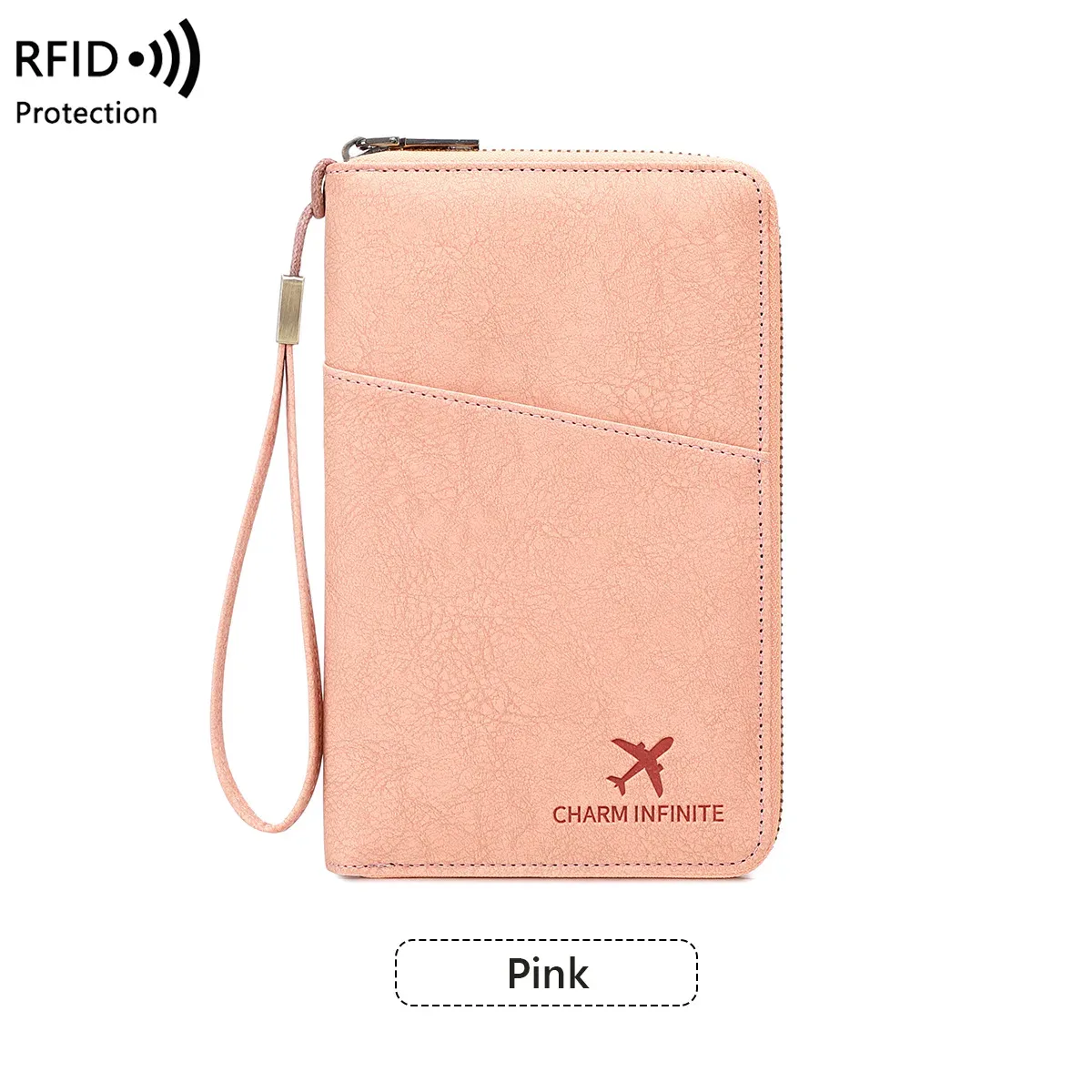 portefeuille de voyage multifonctionnel anti-rfid avec fermeture éclair, porte-documents, dragonne et organisateur de cartes et billets pour plusieurs passeports