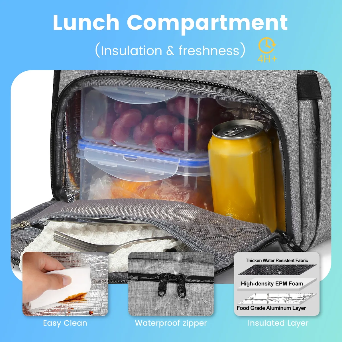 sac à dos isotherme pour le déjeuner, sac à dos pour ordinateur portable avec blocage rfid 15,6 pouces, sac à déjeuner avec port usb pour hommes et femmes