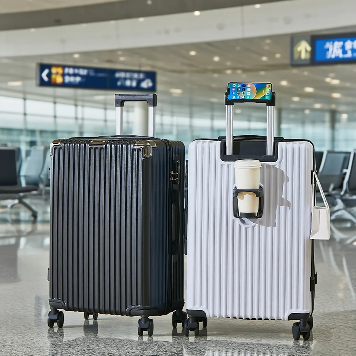 20-26 pouces bagages avec porte-gobelet support pour téléphone valise de voyage bagages roulants valise de grande capacité bagages de taille moyenne