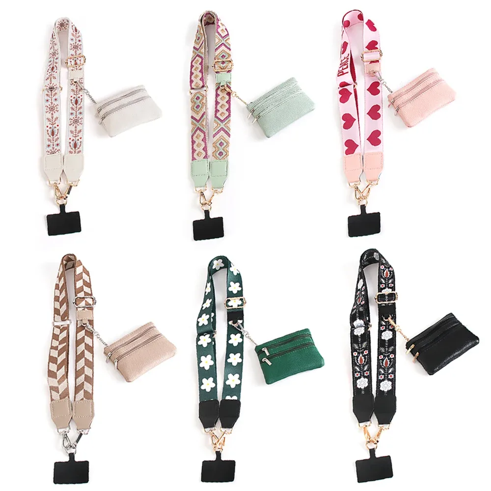 lanière réglable pour téléphone portable, 4 pièces/ensemble, avec portefeuille, clip anti-perte et sangle go pour téléphone, sangle de sac à bandoulière pour dames