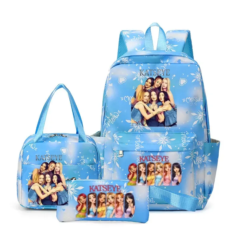 sacs à dos katseye à imprimé amusant, ensemble de 3 pièces, sacs d'école en nylon pour ordinateur portable pour femmes, pour adolescentes, garçons, étudiants, enfants, kawaii