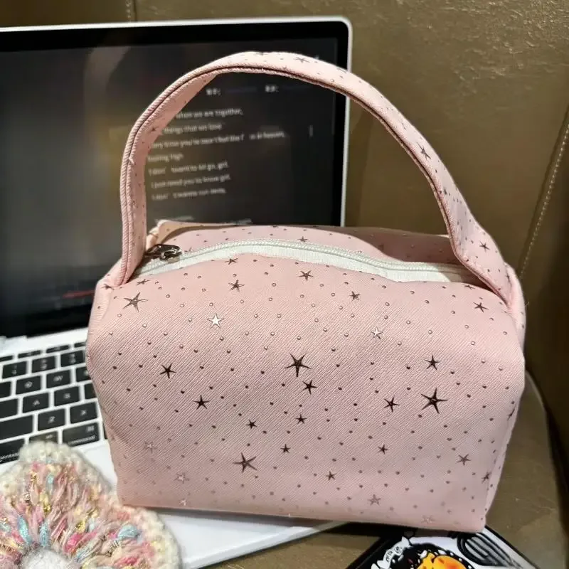 trousse de toilette portable avec étoiles brillantes, grande capacité pour le maquillage et les essentiels de voyage