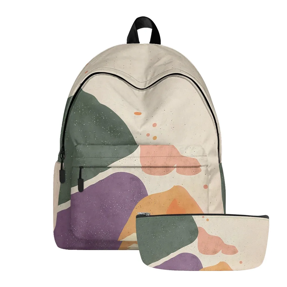 sac à dos imprimé artistique géométrique vibrant, sacs à crayons, bretelles réglables, léger et durable, sac à dos de voyage scolaire, ensembles pour adolescents