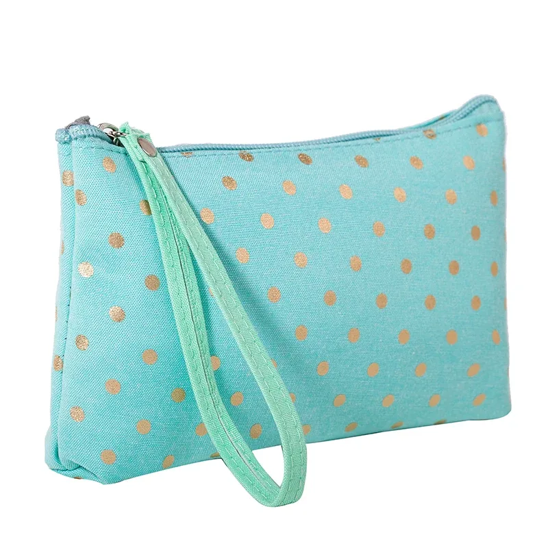 sac à cosmétiques en toile imperméable, sac à main décontracté, sac de rangement pour poudres lavables à pois