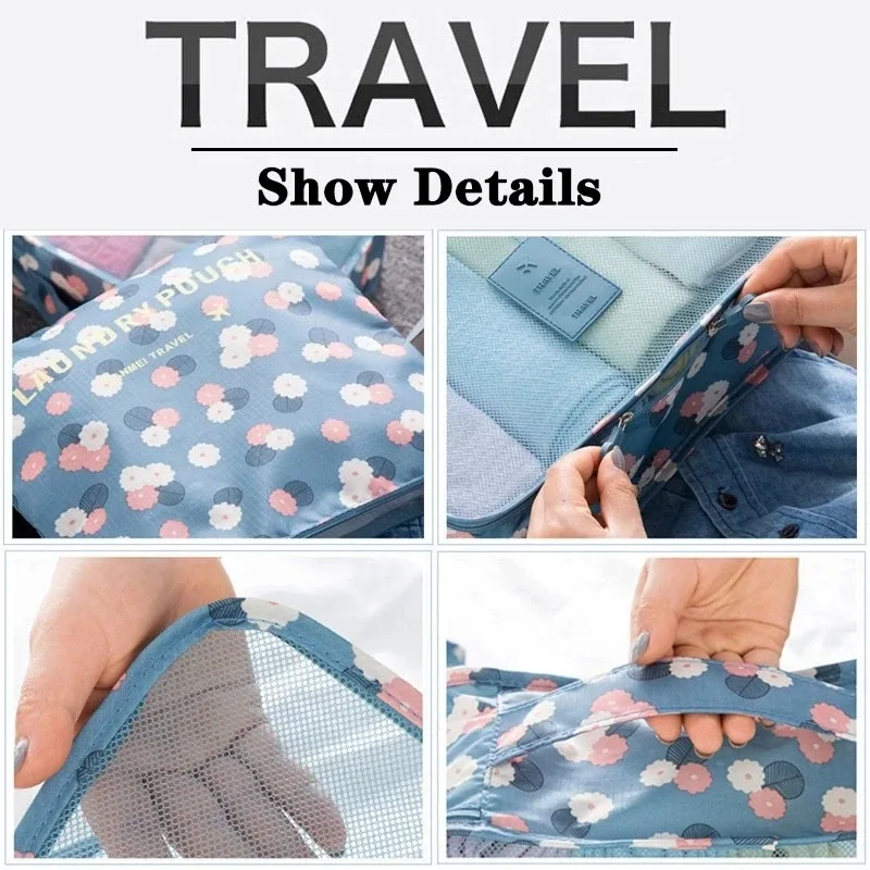 sacs de rangement de voyage, valise, emballage, étuis de rangement, bagages, vêtements, chaussures, sac en poudre bien rangé, grand ensemble de 6 pièces