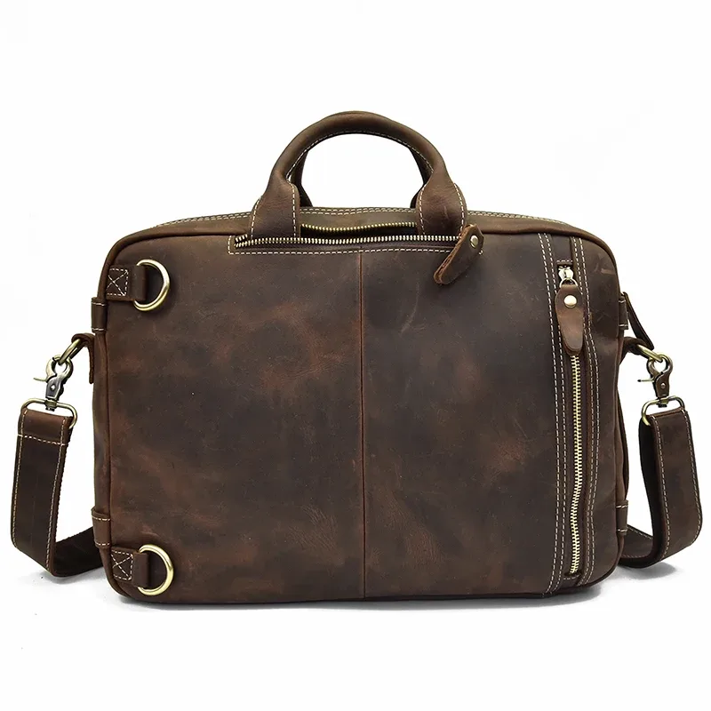 sac à dos en cuir de vache à double fermeture éclair, sac à bandoulière de bonne qualité, mallette de voyage et de bureau à double usage, en cuir pur