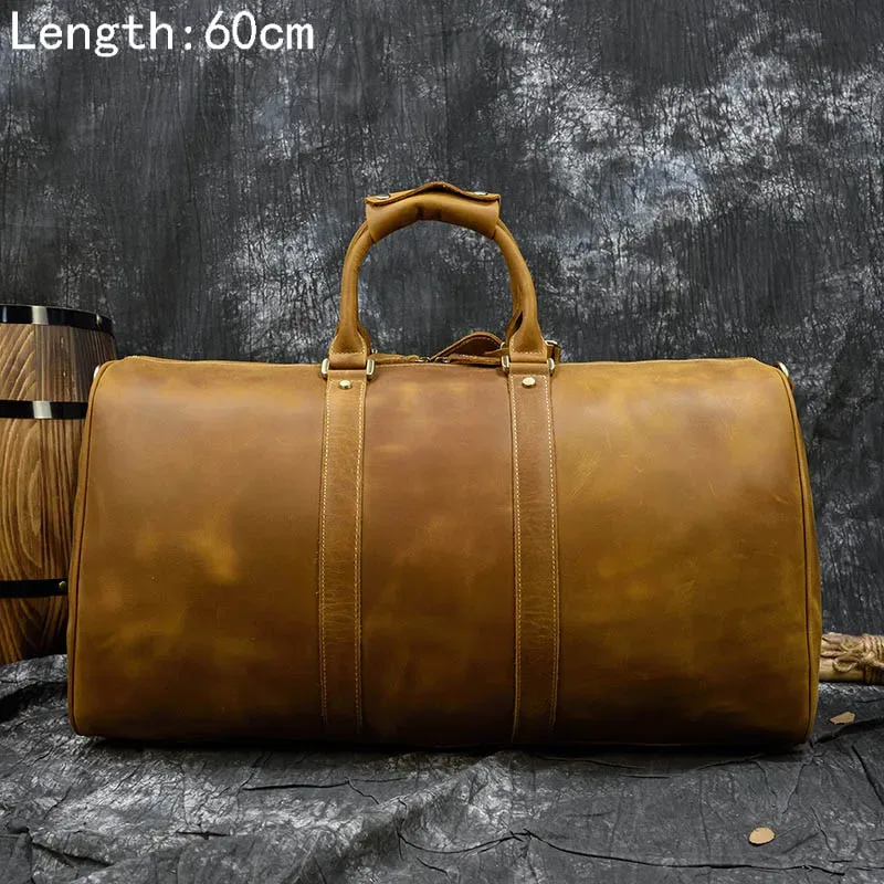 luufan-sac de voyage en cuir véritable pour homme, grande capacité, vintage, elin, cheval, homme, bagage, week-end