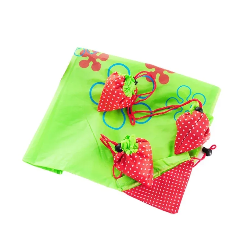 sac fourre-tout pliable en forme de fraise, sac à bandoulière de shopping créatif, sac de rangement portable écologique en polyester