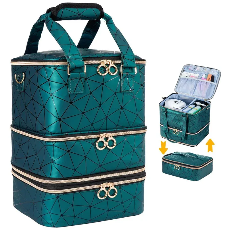 sac organisateur de vernis à ongles à 3 couches, capacité de 60 flacons, en pu imperméable, portable, étui de rangement pour manucure, sac organisateur de maquillage détachable